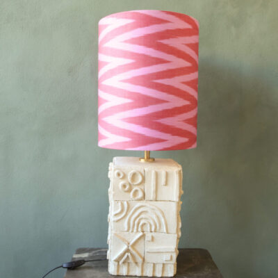 Ceramic lamp base white with an Ikat lampshade in pink