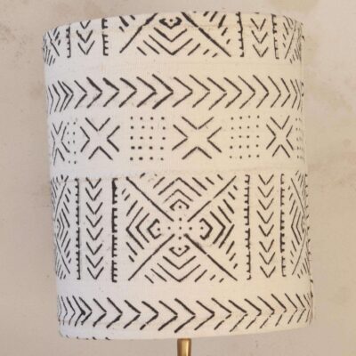 Lampenkap Afrikaans modderdoek wit met zwarte symbolen