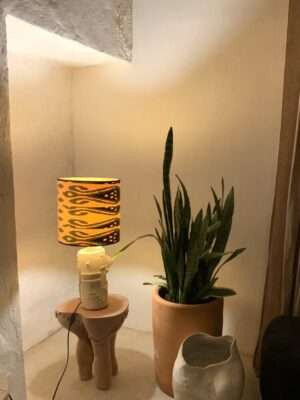 Sculptural ceramic side table pink terracotta