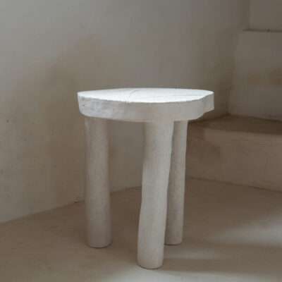Handcrafted organic modern side table in white ceramics