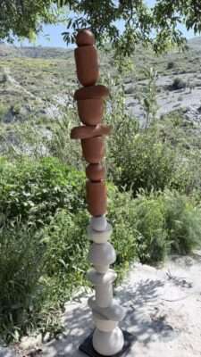 Vertical totem sculpture white orange