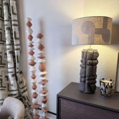 Vertical totem sculpture duo warm and white